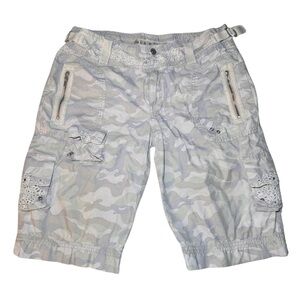 MurMur Y2K White Camo Cargo Shorts